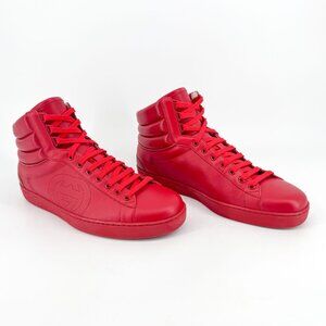 Gucci Interlocking GG High Top Ace Sneakers Men's Size 10.5 Red Leather Shoes